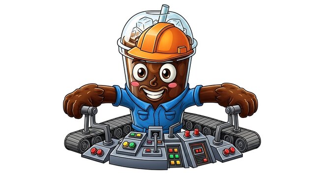 Cartoon robot chef cooking in kitchen.