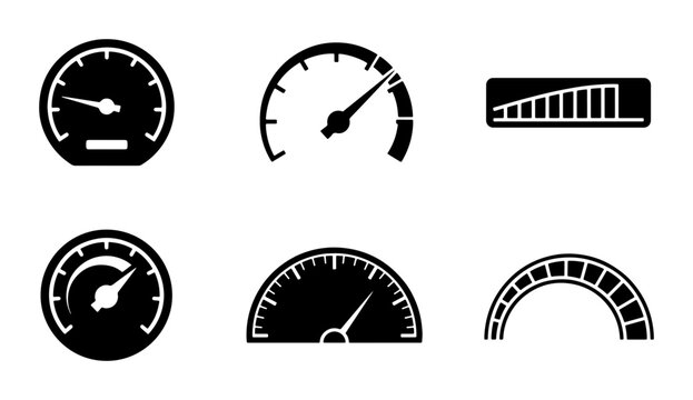 Speedometer Icons, Gauge Set, Measurement Dials, Performance Indicators, Vector Graphics