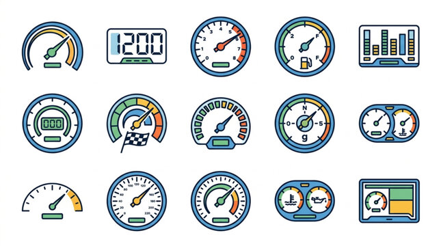 Collection of Vehicle Dashboard Icons and Gauges
