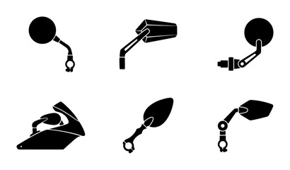 Motorcycle Mirrors Set, Black Vector Icons, Automotive Side View Accessories, Custom Bike Parts © Shamsul