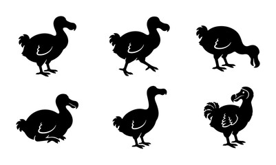 Dodo Bird Silhouettes, Extinct Avian Poses, Vector Icons for Wildlife and History © Jannatul