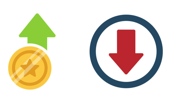 Financial growth and loss icons with upward and downward arrows isolated on a white background business and market performance concept