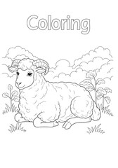 Obraz premium Cute sheep resting in a grassy meadow coloring page