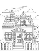 Naklejka premium Charming old house with porch and garden illustration