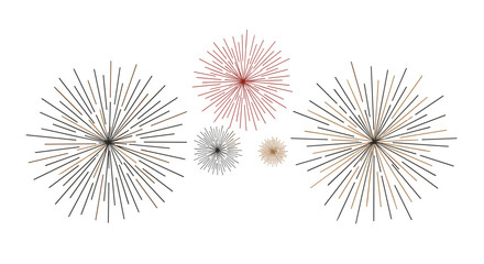 Obraz premium Collection of hand drawn starburst and firework elements in various colors like bronze, black, and dark red.