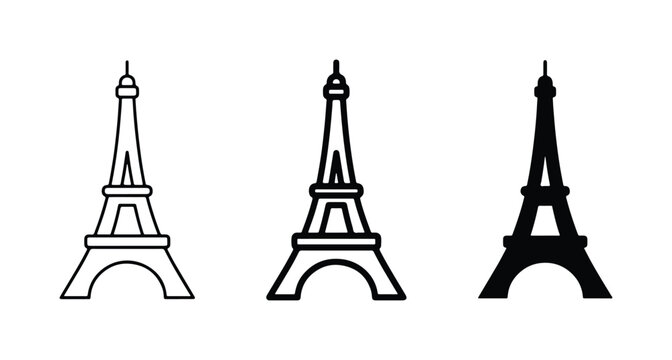 Eiffel Tower Icons, Paris Landmark Silhouettes, French Architecture Vector Set