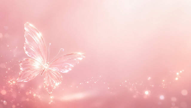 Delicate Pink Butterfly with Glimmering Wings Amongst Soft Bokeh and Sparkles