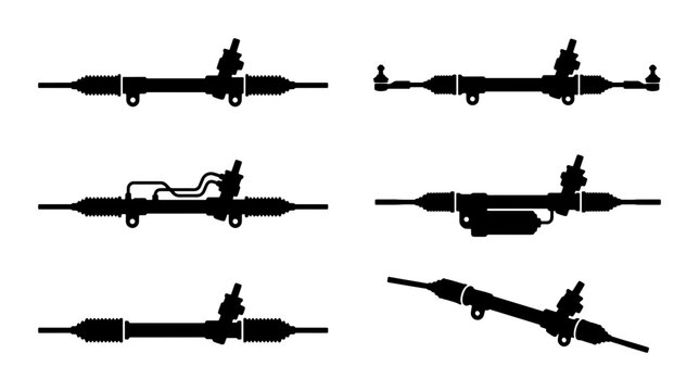 Automotive Steering Rack Vector Icons Set, Car Parts Mechanical Components Collection, Auto Repair Service Graphics