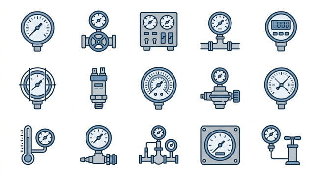 Collection of Industrial Pressure and Temperature Gauges