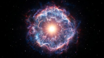 Fototapeta premium Vibrant Cosmic Nebula Explosion with Radiant Star in Deep Space