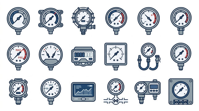Collection of Industrial Pressure and Temperature Gauges