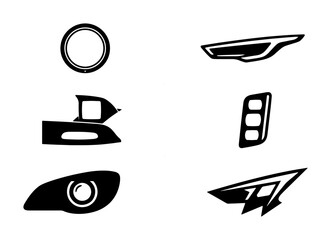 Automotive Headlight and Taillight Vector Icons, Car Light Design Elements, Modern Vehicle Lighting Graphics © Asma