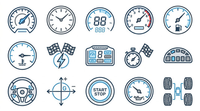 Car Dashboard and Vehicle Control Icons Set
