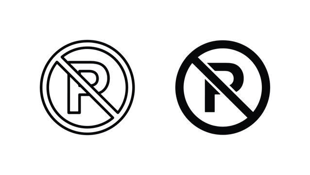 No Parking Sign Vector Icons, Prohibited Parking Symbol, Traffic Regulation, Road Signage, Vector Illustration