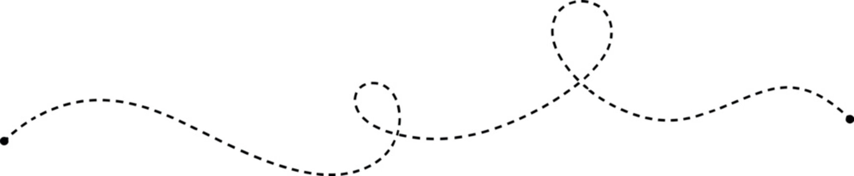 Dashed Wavy Line Loop Path, Dotted Flight Trail and Decorative Divider Vector