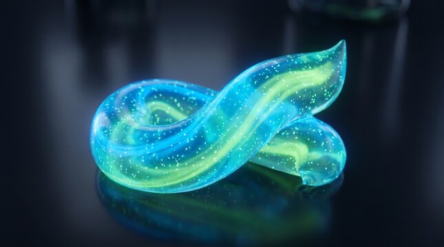 Neon Toothpaste Swirl, glowing mint texture, ultra detailed macro photography