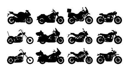 Motorcycle Silhouettes Collection: Diverse Bike Styles, Vector Icons for Transport and Adventure © Khalid