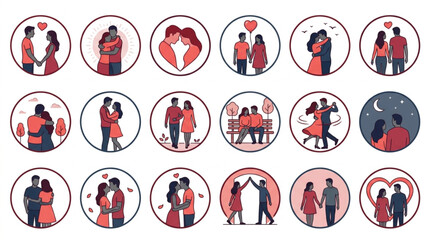 Fototapeta premium Illustrated Valentines Day Couples Celebrating Love.