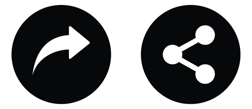 Share and forward icon set circular black buttons with arrow and connection symbols vector illustration