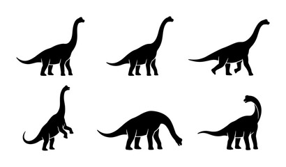 Dinosaur Silhouettes Collection, Brontosaurus Vector Icons, Prehistoric Animal Graphics, Jurassic Era Art © Tamanna