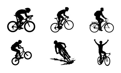 Obraz premium Cyclist Silhouettes: Diverse Bicycle Riders, Sports Action, Outdoor Recreation Vector Set