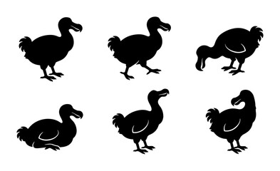 Dodo Bird Silhouettes, Extinct Animal Icons, Vector Graphics Set © Tamanna