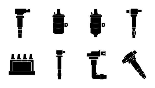 Ignition Coil Icons, Automotive Parts Vector Set, Engine Components Collection