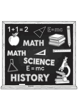 Chalkboard with math and science subjects