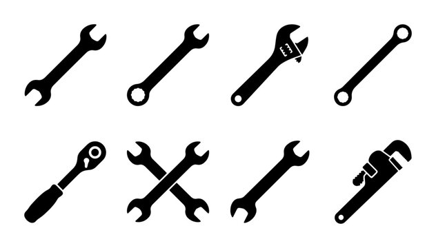 Wrench Icons Set, Mechanic Tools Collection, Plumbing Hardware Vector Graphics