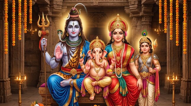 Shiva Family Portrait with Ganesha and Kartikeya