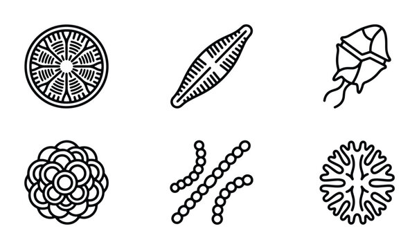 Microscopic Organisms Vector Icons, Biological Cells Set, Scientific Microbe Graphics