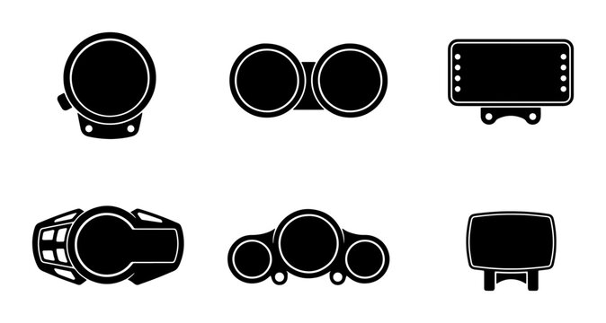 Vehicle Dashboard Gauges Icons, Speedometer and Tachometer Set, Automotive Control Panel Symbols