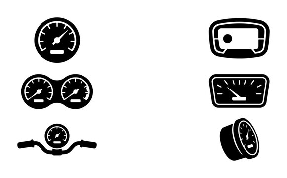 Vector Speedometer Icons Set, Motorcycle Dashboard Gauges, Automotive Speed Meter Symbols