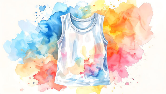 Baby tank shirt displaying minimal sleeveless design in bright colors watercolor illustration showcasing a lightweight comfortable breezy summer fashion generative AI