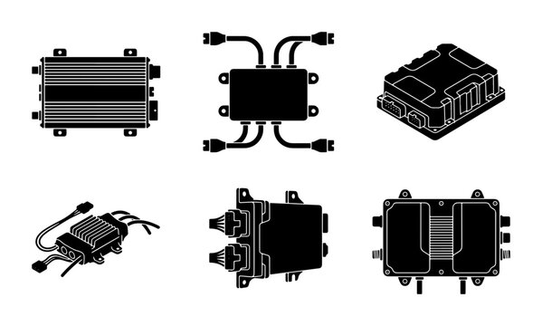 Electronic Control Units, Automotive ECUs, Vehicle Systems, Black Vector Icons
