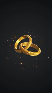 Golden Wedding Rings with shiny glitter star dust on black Animation,Wedding and Marriage Ring Luxury Gold Romantic vertical social media motion design element