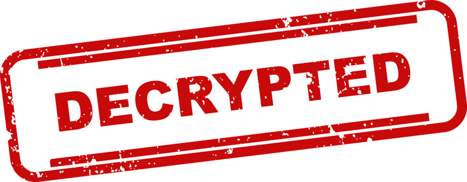 Decrypted stamp red ink rectangle seal on white background security concept illustration