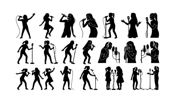 Girl singer microphone silhouette bundle with entertainment and music themes