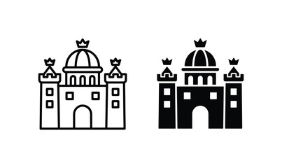 Castle Icons, Royal Fortress Symbols, Medieval Palace Graphics, Fantasy Architecture Vector Set © Rakib