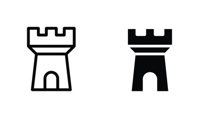 Castle Tower Icons, Fortress Silhouette, Medieval Architecture Symbols, Royal Guard Post Vector © MdRashidul