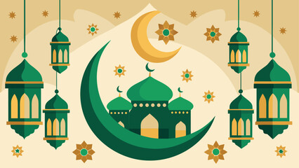 Fototapeta premium A collection of intricate islamic lanterns and crescent moon decor