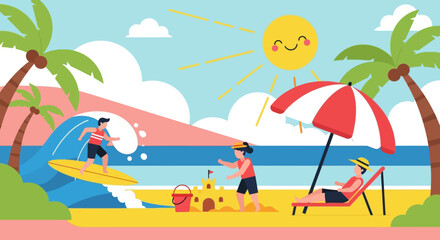 Obraz premium People enjoying a sunny beach day.
