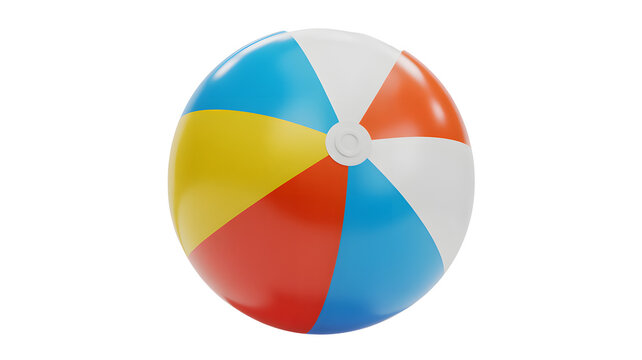Colorful beach ball floating in bright white background with vibrant rainbow segments