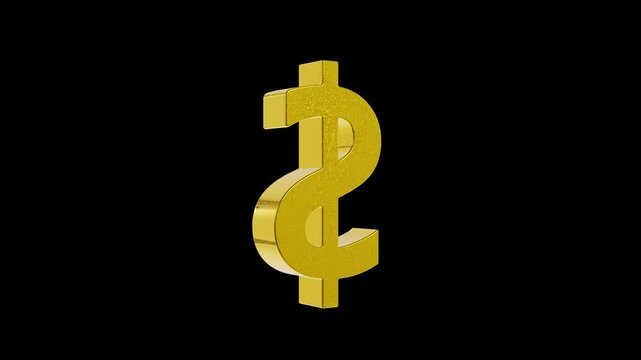 3D Golden dollar rotating on transparent background. Full HD. 4K