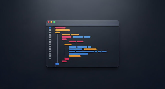 3D Abstract Dark Mode Code Editor Interface Concept