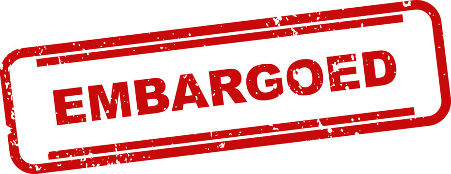 Red embargoed stamp on white background official restriction seal for sensitive information and news control