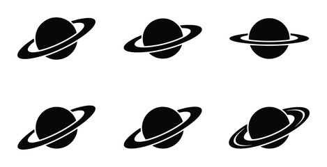 Saturn Planet Icons, Space Celestial Body Symbols, Cosmic Ringed Planet Graphics, Astronomy Vector Set © Sanjida