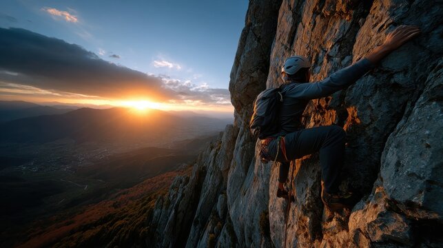 A lone climber hanging from a rope on a sheer icy cliff