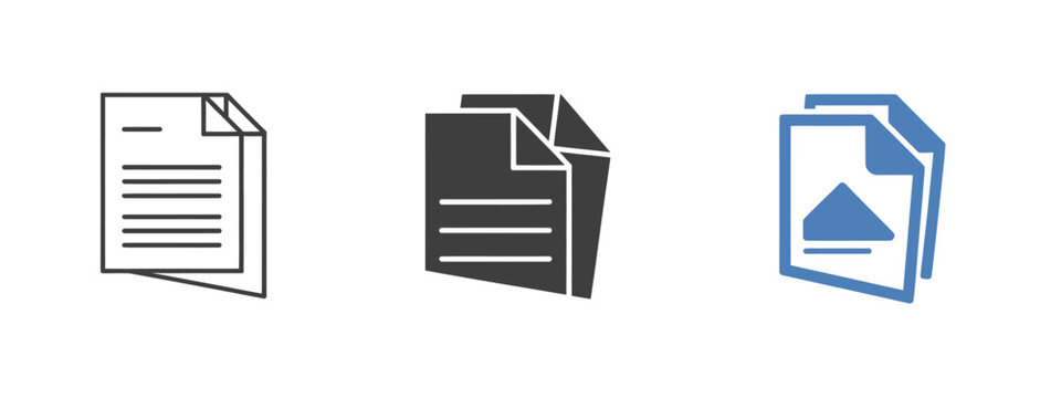 Document Copy and File Duplicate Icon Set Line Glyph and Multi-Colored Paper Symbols