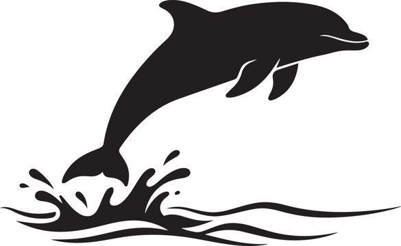 dolphin silhouette jumping ocean marine life scene.